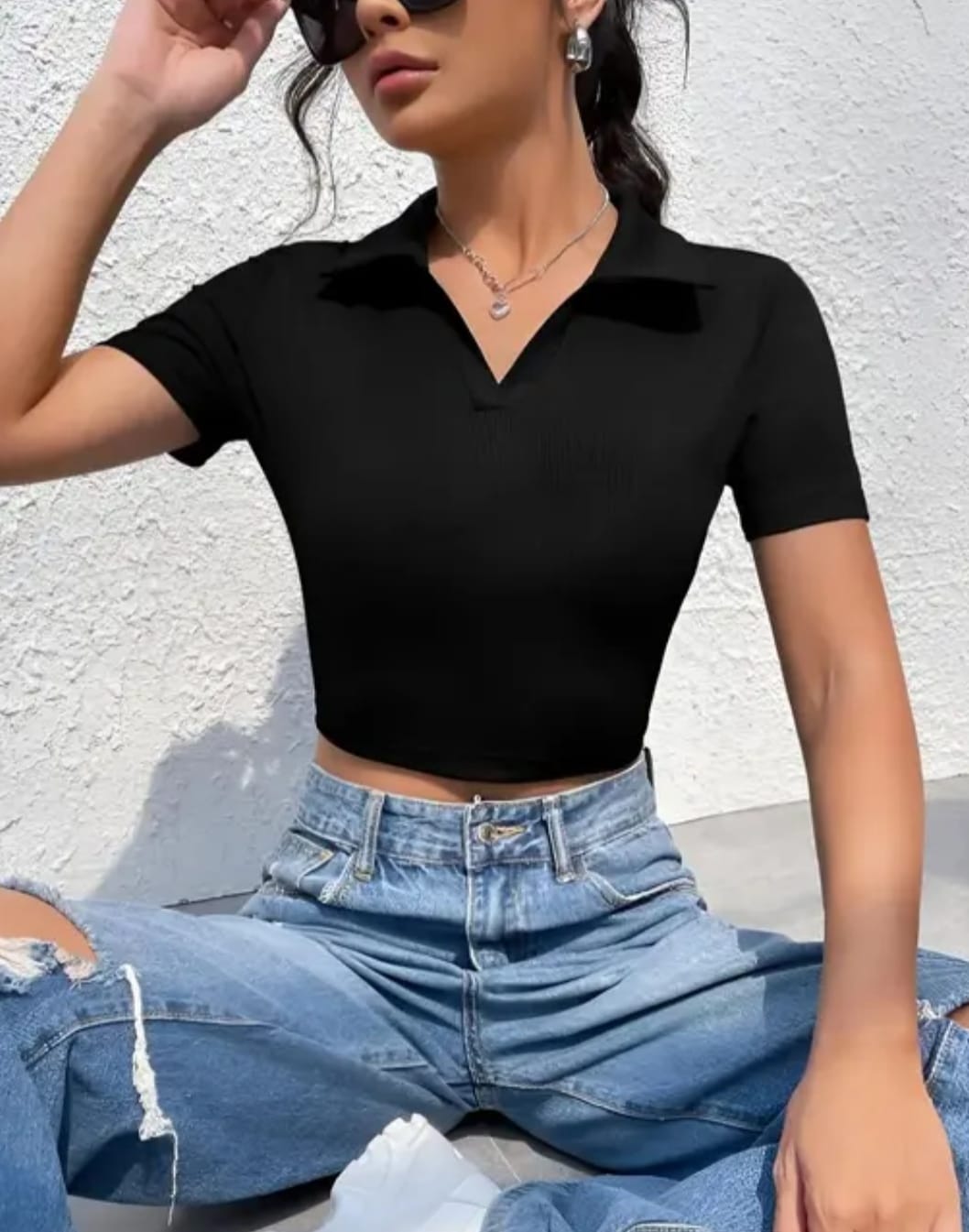 Black Polo Crop Top