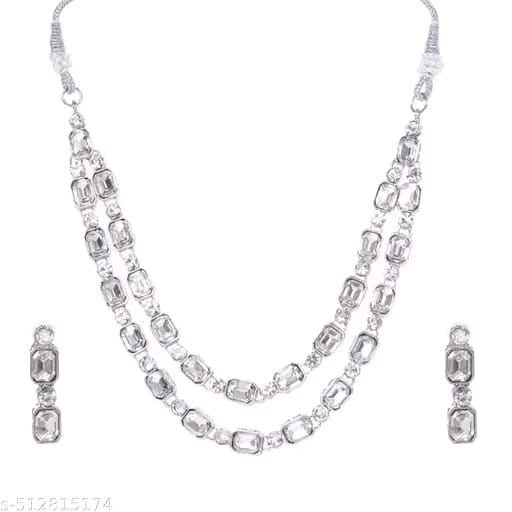 Multilayer Emerald White color necklace earrings Statement American Diamond,Indian Jewelry , Wedding jewellery
