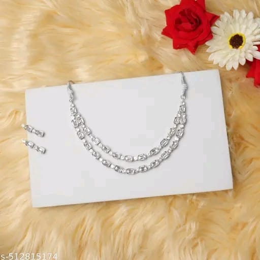 Multilayer Emerald White color necklace earrings Statement American Diamond,Indian Jewelry , Wedding jewellery