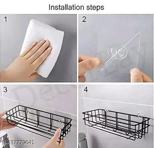 Bathroom Rack - Bathroom Shelves - Kitchen Storage – Self Adhesive Bathroom Shelf and Shampoo Holder with 4 Hook Adhesive Shower Caddy Metal Shelf (Pack of 2)