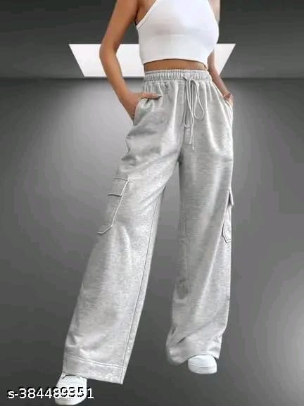 Grey Women Solid Plain Cotton Trouser Pant(with 6 pocket)