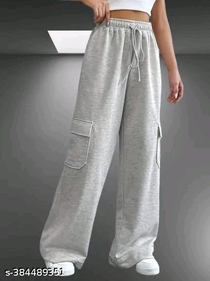 Grey Women Solid Plain Cotton Trouser Pant(with 6 pocket)