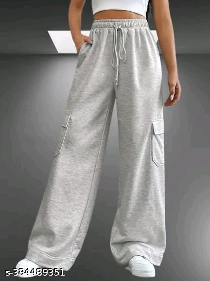 Grey Women Solid Plain Cotton Trouser Pant(with 6 pocket)