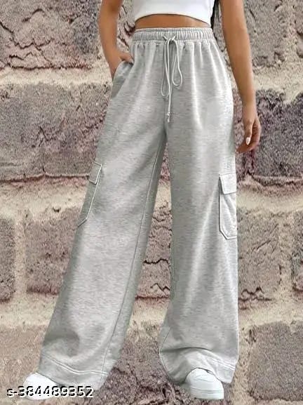 Grey Women Solid Plain Cotton Trouser Pant(with 6 pocket)
