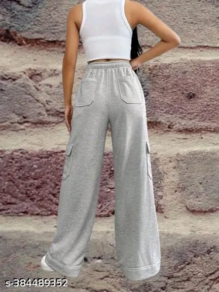 Grey Women Solid Plain Cotton Trouser Pant(with 6 pocket)