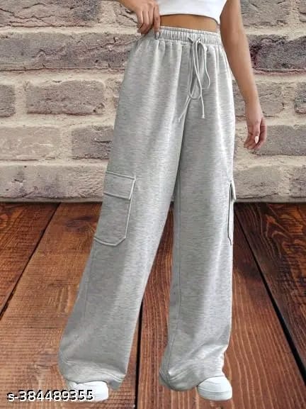 Grey Women Solid Plain Cotton Trouser Pant(with 6 pocket)