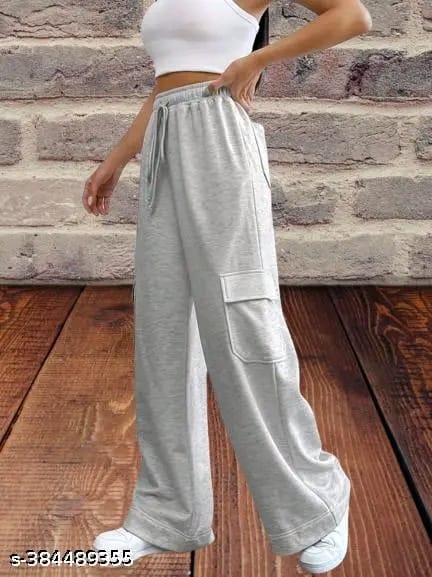 Grey Women Solid Plain Cotton Trouser Pant(with 6 pocket)