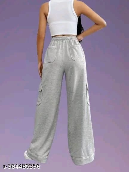 Grey Women Solid Plain Cotton Trouser Pant(with 6 pocket)