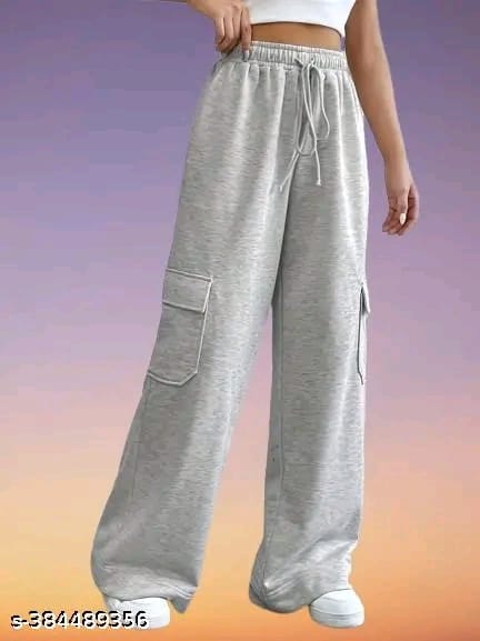 Grey Women Solid Plain Cotton Trouser Pant(with 6 pocket)