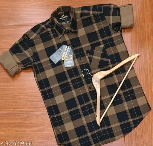Men's Party Wear Casual Solid Full Sleeves Printed Cotton Premium Graphic Checked Shirt (Gold) By Sonishq