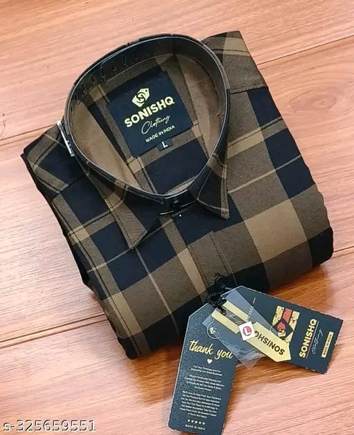 Men's Party Wear Casual Solid Full Sleeves Printed Cotton Premium Graphic Checked Shirt (Gold) By Sonishq