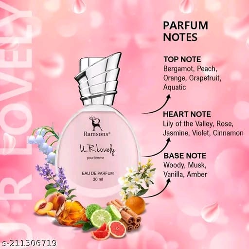 Ramsons - U R LOVELY Eau De Parfum | 30 ML | Perfume For Women | TN - Bergamot, Peach, Orange, Grapefruit, Aquatic | MN - Lilly of the valley, Rose, Jasmine, Cinnamon | BN - Woody, Musk, Vanilla