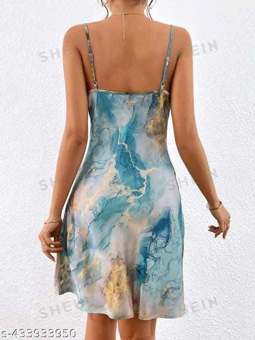 Marble Print Draped Collar Cami Dress