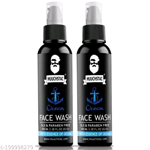 Muuchstac Ocean Face Wash for Men | Fight Acne & Pimples, Brighten Skin, Clears Dirt, Oil Control, Refreshing Feel - Multi-Action Formula | 100 ml | Pack of 2