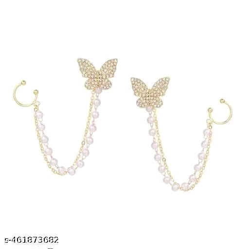 Vassaley Butterfly Rhinestone Earrings with Cuff-Chain