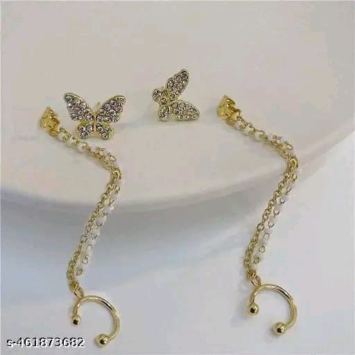 Vassaley Butterfly Rhinestone Earrings with Cuff-Chain