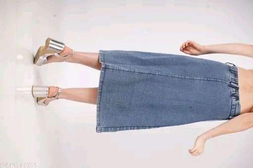 Stretch High Waisted Two Button Up Flared Dobby Denim Skirt For Women & Girls