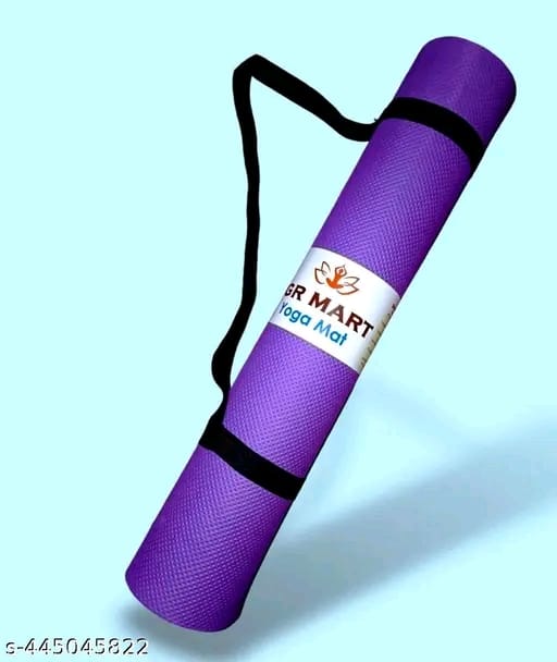 Purple yoga mat with strap