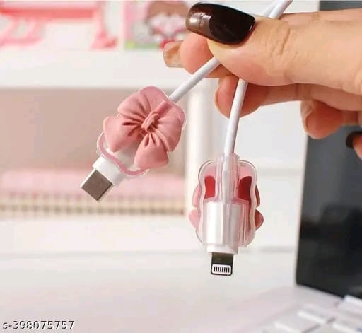 3D Cute Heart Pattern for i Phone Charger only 18W & 20W, Data Line Wire Saver Charging Cable Charger Protective Cable,Full Protection Cover 5 in 1- Purple-Bow
