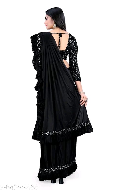 FANCY Black Ruffle Wadding Saree With Blouse