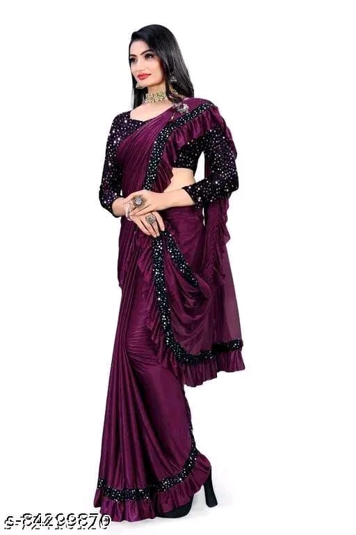 FANCY Black Ruffle Wadding Saree With Blouse