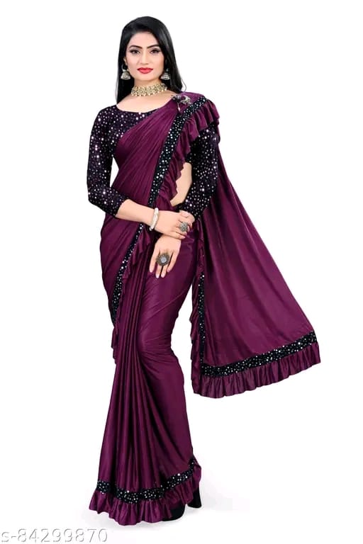 FANCY Black Ruffle Wadding Saree With Blouse