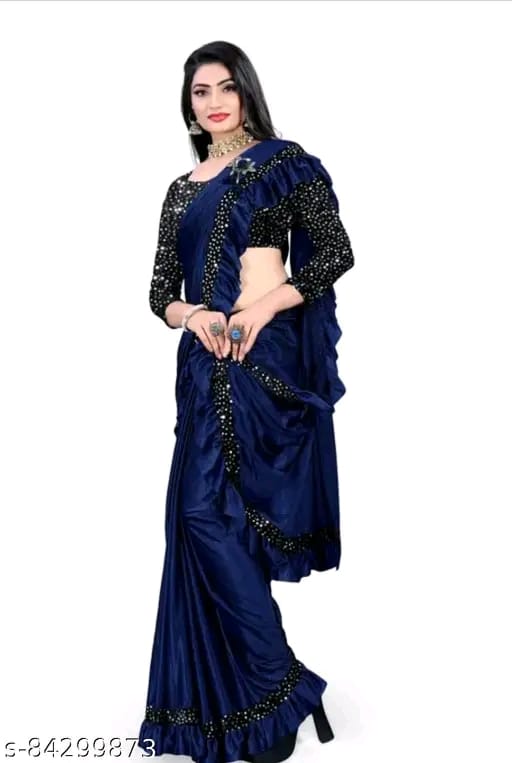 FANCY Black Ruffle Wadding Saree With Blouse