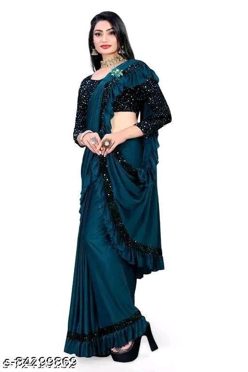 FANCY Black Ruffle Wadding Saree With Blouse