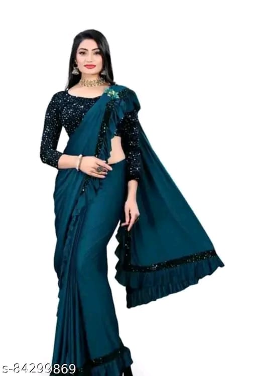 FANCY Black Ruffle Wadding Saree With Blouse