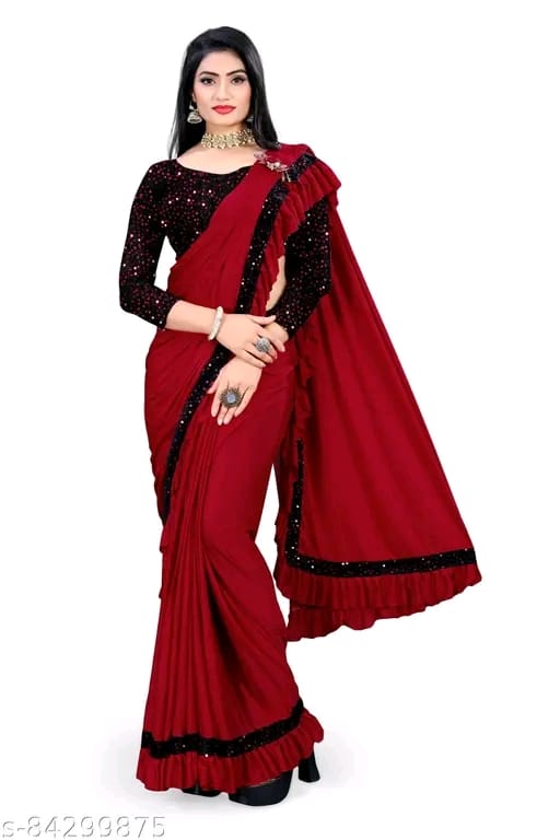 FANCY Black Ruffle Wadding Saree With Blouse