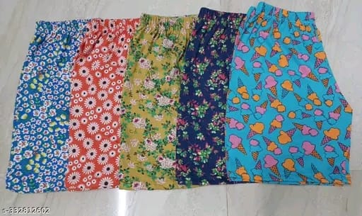 LADIES THIGH SHORTS WITHOUT POCKET COMBO OF 5 PIECES(ANY PRINT)