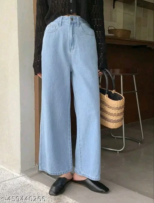 WOMEN WIDE LEG FLARED BELL BOTTOM HIGH RISE DENIM JEAN