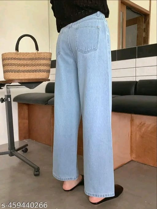 WOMEN WIDE LEG FLARED BELL BOTTOM HIGH RISE DENIM JEAN