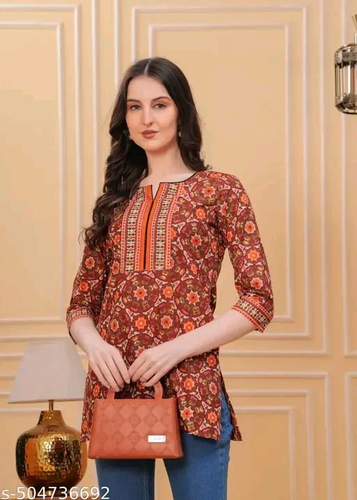 "Women's Rayon Printed Short Kurta | Short Kurta For Women | Short Kurta | Printed Short Kurta | | Womens Printed Cotton Top | Short Kurti | "