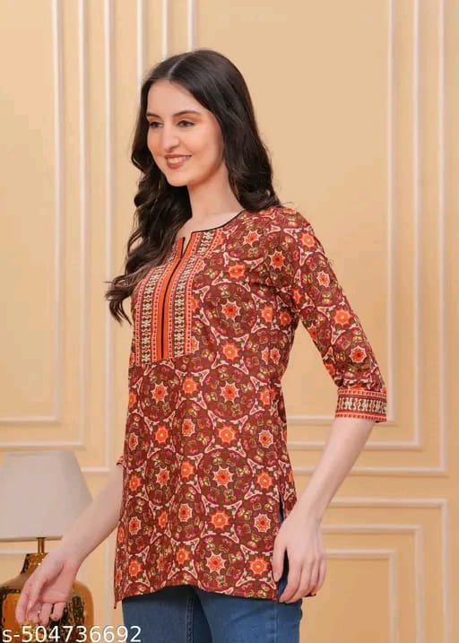 "Women's Rayon Printed Short Kurta | Short Kurta For Women | Short Kurta | Printed Short Kurta | | Womens Printed Cotton Top | Short Kurti | "