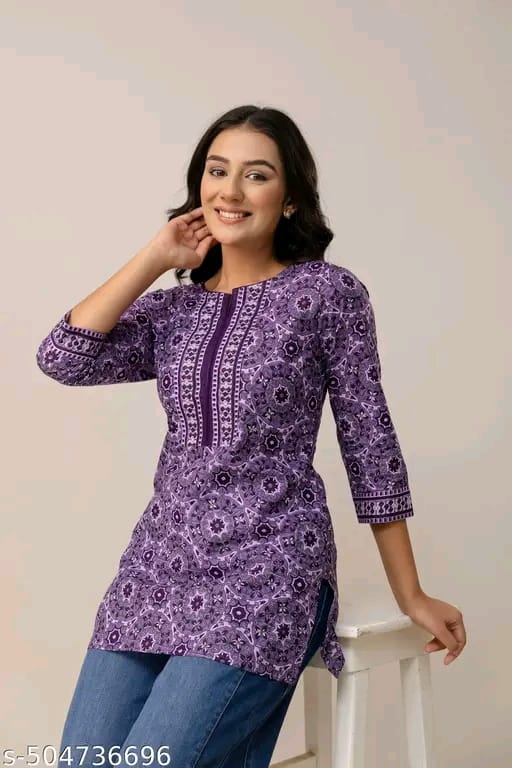 "Women's Rayon Printed Short Kurta | Short Kurta For Women | Short Kurta | Printed Short Kurta | | Womens Printed Cotton Top | Short Kurti | "