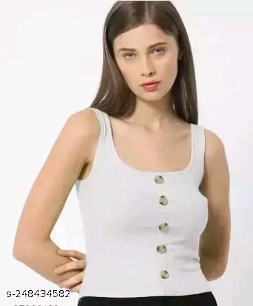 "Women & Girls Button Tank Tops Square Neck Solid Color "