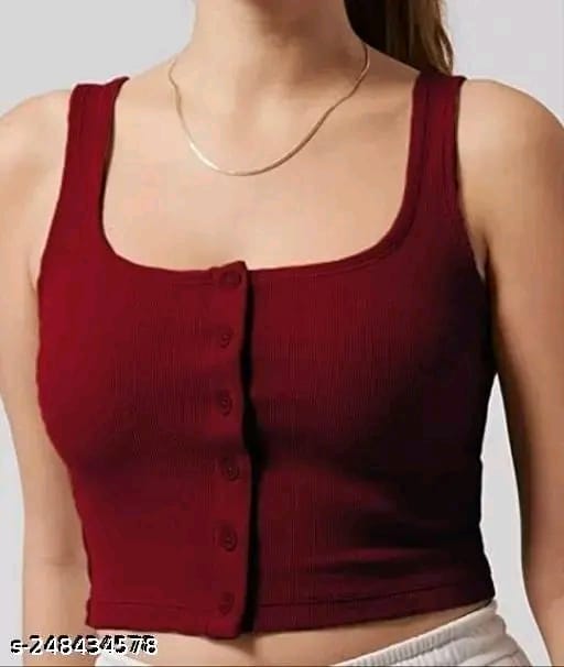 "Women & Girls Button Tank Tops Square Neck Solid Color "