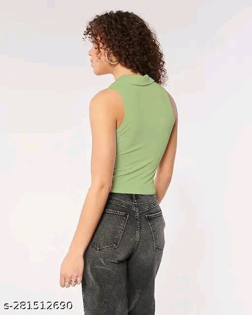 Women Korean Styles top | Summer waer | Half Sleeve |Party Waer |Stylish Tshirt |Coller type Crop Top|Polo Neck|Crop Top Comfy Trendy Women Top & Tunics | T-Shirt for Women & Girl's