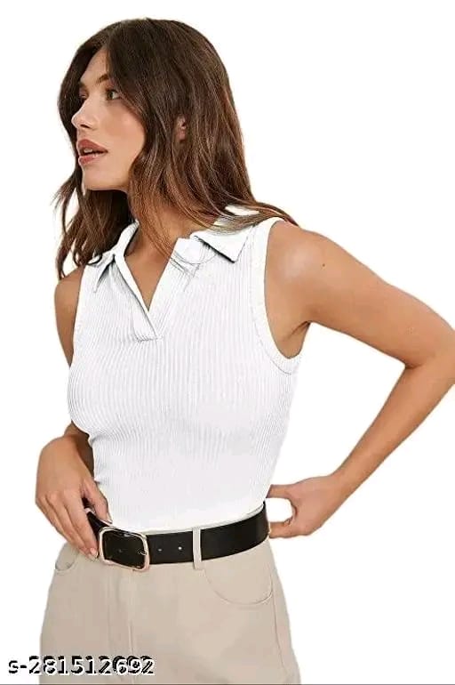 Women Korean Styles top | Summer waer | Half Sleeve |Party Waer |Stylish Tshirt |Coller type Crop Top|Polo Neck|Crop Top Comfy Trendy Women Top & Tunics | T-Shirt for Women & Girl's