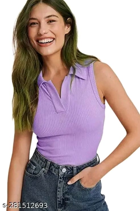 Women Korean Styles top | Summer waer | Half Sleeve |Party Waer |Stylish Tshirt |Coller type Crop Top|Polo Neck|Crop Top Comfy Trendy Women Top & Tunics | T-Shirt for Women & Girl's