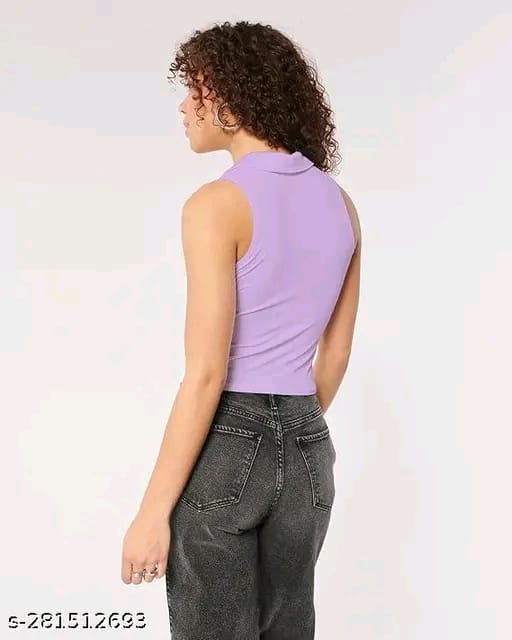 Women Korean Styles top | Summer waer | Half Sleeve |Party Waer |Stylish Tshirt |Coller type Crop Top|Polo Neck|Crop Top Comfy Trendy Women Top & Tunics | T-Shirt for Women & Girl's