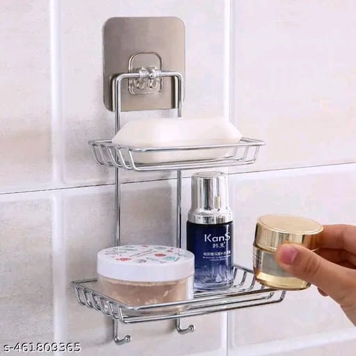 Vaiva Stainless Steel Wall Mount Self-Adhesive Waterproof Kitchen Bathroom Double-Layer Soap Dish Holder, 2 Layer Soap Dish (Silver)