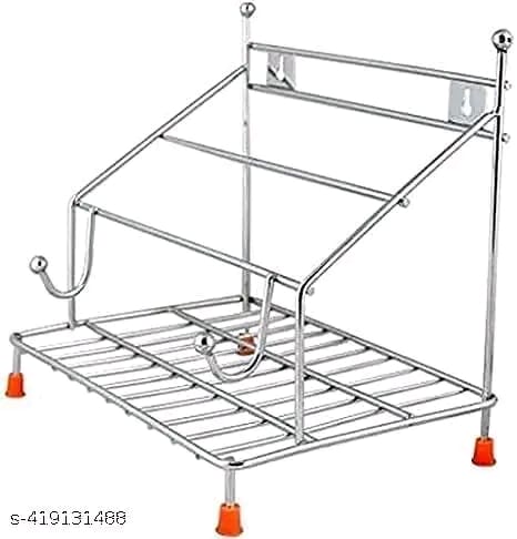 Bhola Steel Stainless Steel Chakla Belan and Tawa Stand for Kitchen - 4 in 1 Tawa Chimta Stand, Rolling Pin Board Holder Wall Stand (Stand Only, Floating Shelves)