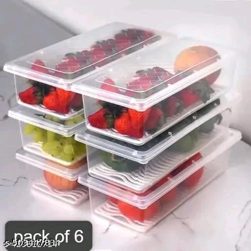VEDANSHI (Pack Of 6) Fridge Storage Boxes Fridge Organizer with Removable Drain Plate and Lid Stackable Fridge Storage Containers Plastic Freezer Storage Containers for Fish, Meat, Vegetables