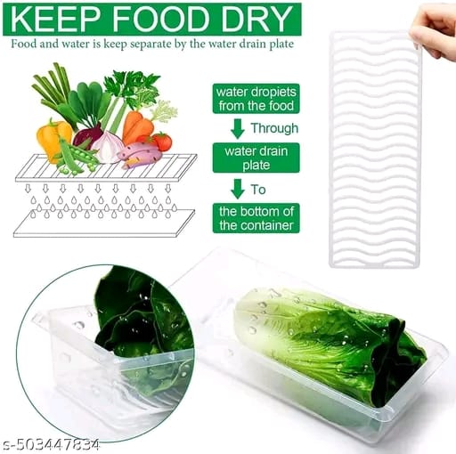VEDANSHI (Pack Of 6) Fridge Storage Boxes Fridge Organizer with Removable Drain Plate and Lid Stackable Fridge Storage Containers Plastic Freezer Storage Containers for Fish, Meat, Vegetables