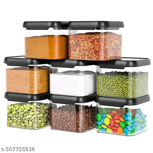Shreenathji New Plastic 500ml (Pack of 12) Storage Jar & Container Set Air-Tight BPA Free Containers for Kitchen Storage Set Kitchen Organizer & Kitchen Storage Set Pantry Organization Multipurpose Jar 500ML Set 12 Black
