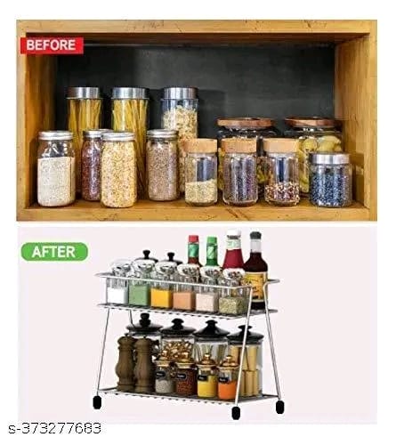 Stainless Steel 2-Tier Kitchen Rack and Organizer Spice Rack and Container Organizer, Utensils Dishes Spices Jar holder rack and cup and glass holder (2 Layer Spice Rack) Sliver
