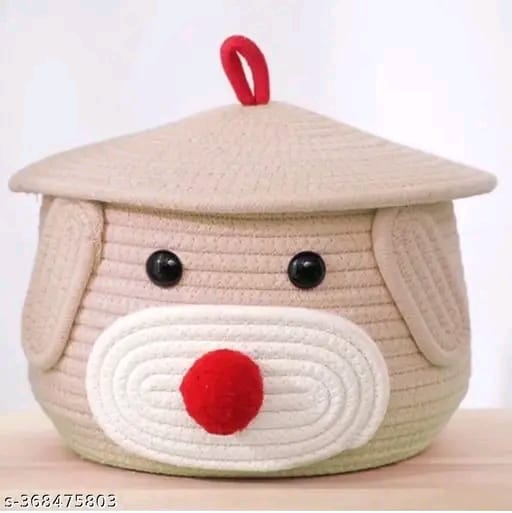 Tamanna Matka Cotton Basket for Storage, Kitchen, Baby Clothes (1 Piece, 20x25 cm) –Handcrafted Round Woven Big Size Cartoon Basket for Kids, Toys, Wardrobe, Hamper, Plants (Beige)