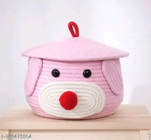 Tamanna Matka Cotton Basket for Storage, Kitchen, Baby Clothes (1 Piece, 20x25 cm) –Handcrafted Round Woven Big Size Cartoon Basket for Kids, Toys, Wardrobe, Hamper, Plants (Beige)